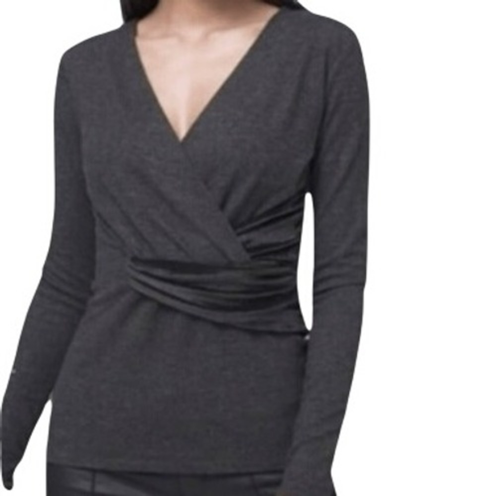 WHITE HOUSE BLACK MARKET Charcoal Grey Lightweight Sweater‎ Velvet Trim EUC  XS